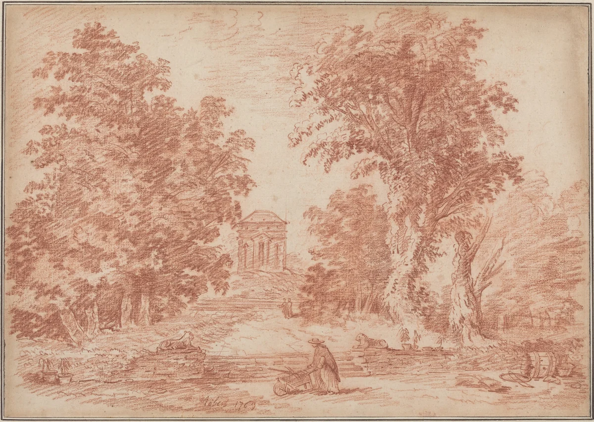 Italian Park with a Tempietto by Hubert Robert, drawing, 1763