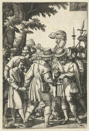 Jozef wordt verkocht aan kooplieden op weg naar Egypte by Unknown, print, 1546