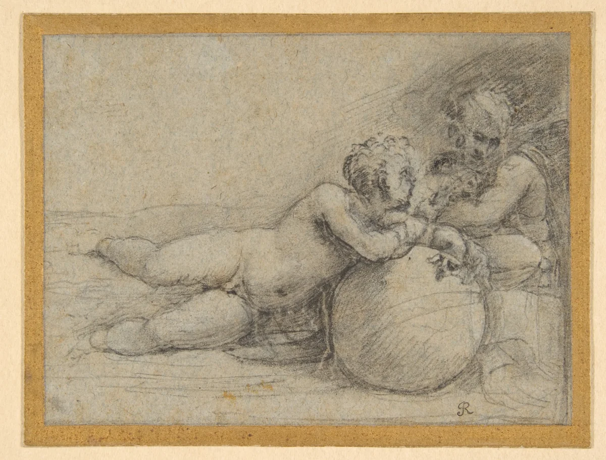 The Christ Child and Saint John the Baptist by Sebastiano del Piombo, drawing, 1485-1547