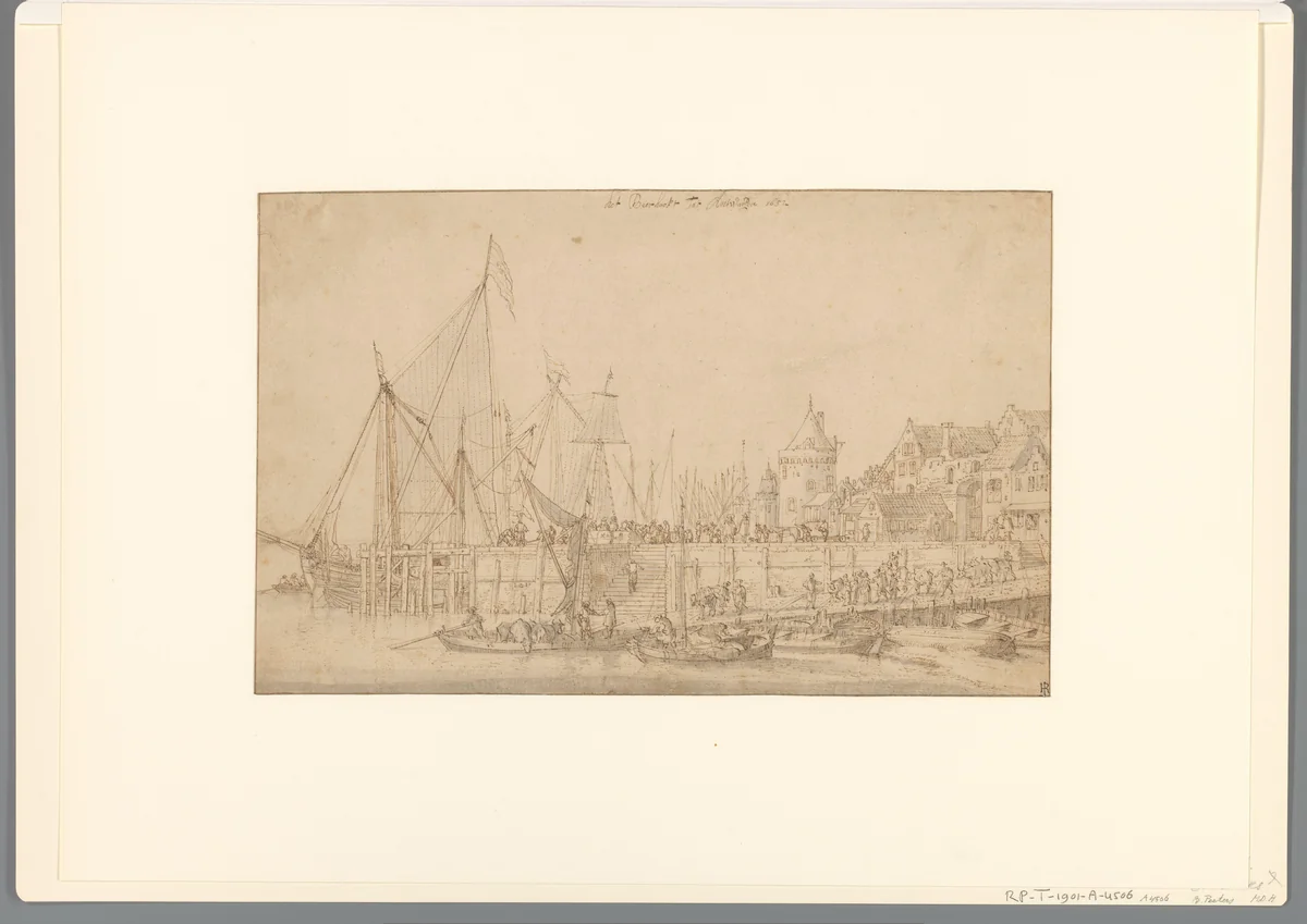 Pier te Antwerpen by Bonaventura Peeters, drawing, 1652