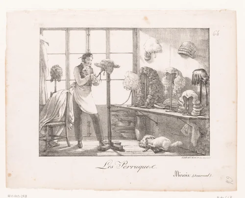 Pruikenmaker aan het werk by anonymous, print, 1821-1823
