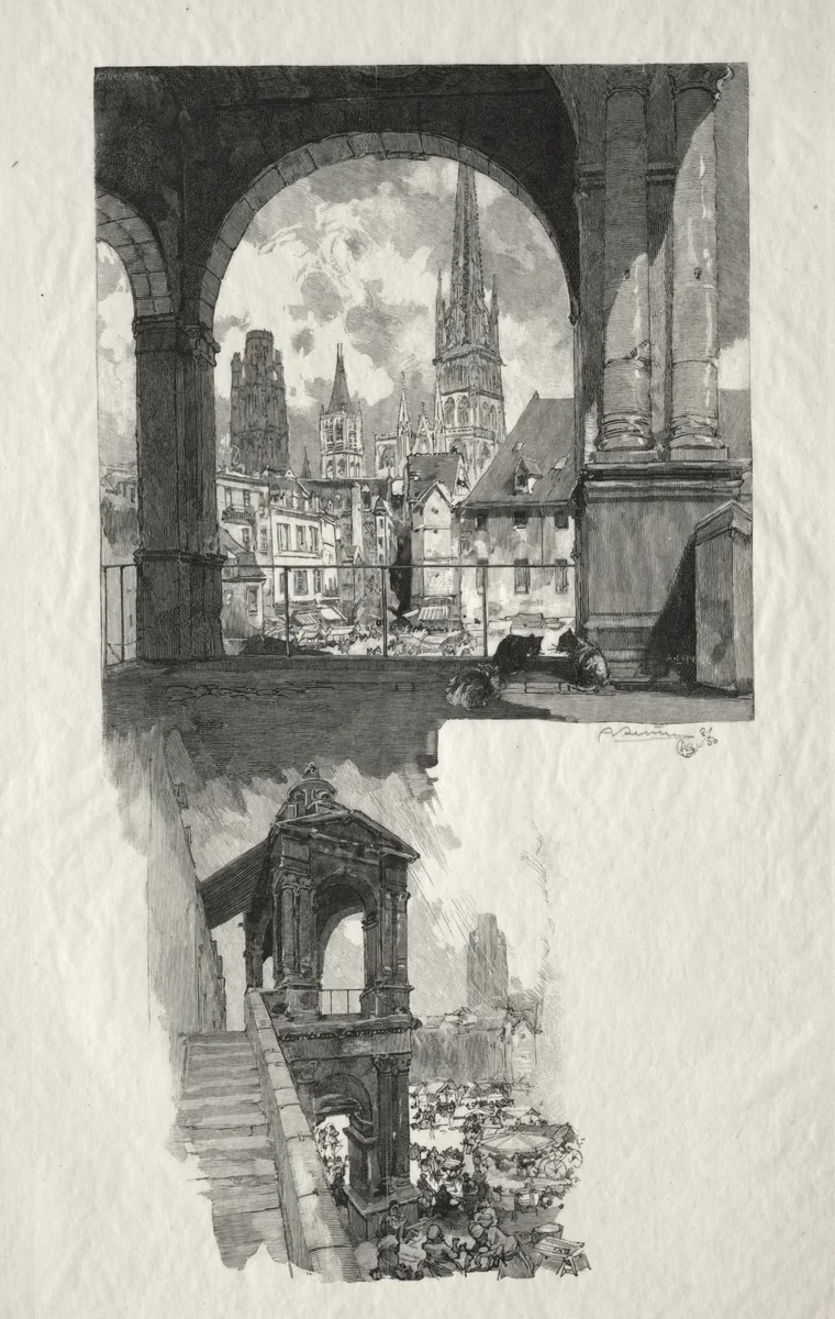Place de la Haute Vieille Tour; Edicule de la Fierte by Auguste Louis Lepère, print, 1896