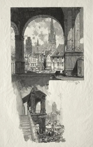 Place de la Haute Vieille Tour; Edicule de la Fierte by Auguste Louis Lepère, print, 1896