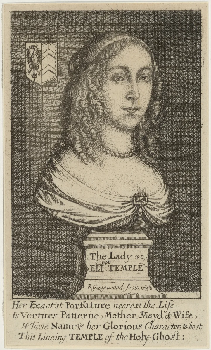 Lady Eleanor Temple, Wife of Sir Peter Templeof Stanton Bury by Robert Gaywood, print, 1658