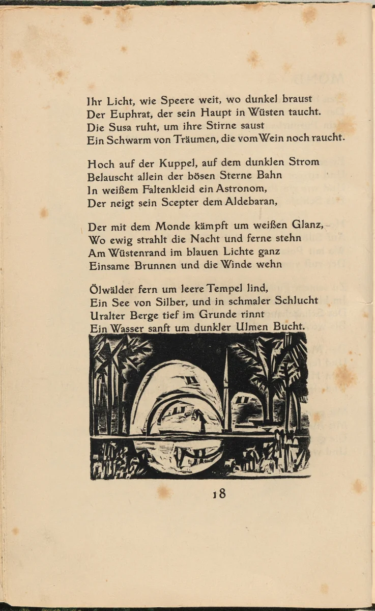 Mond (Moon) (in-text plate) from mock-up of Georg Heym: Umbra Vitae (Georg Heym: Shadow of Life) by Ernst Ludwig Kirchner, volume, 1912-1922