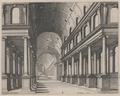 View into a Church with Ionic Columns and a Choir with a Statue by Lucas van Doetechum
Johannes van Doetechum the Elder
Hans Vredeman de Vries
Hieronymus Cock, portfolio, 1560