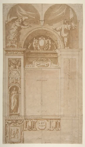 Design for a Reredos or Frame and Setting for an Altar Painting by Cristoforo Roncalli, drawing, 1552-1626