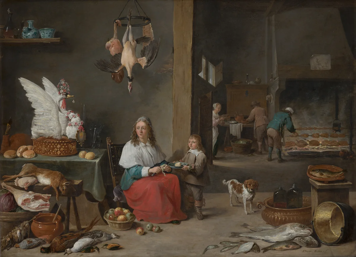 Kitchen Interior by David Teniers the Younger, painting, 1644