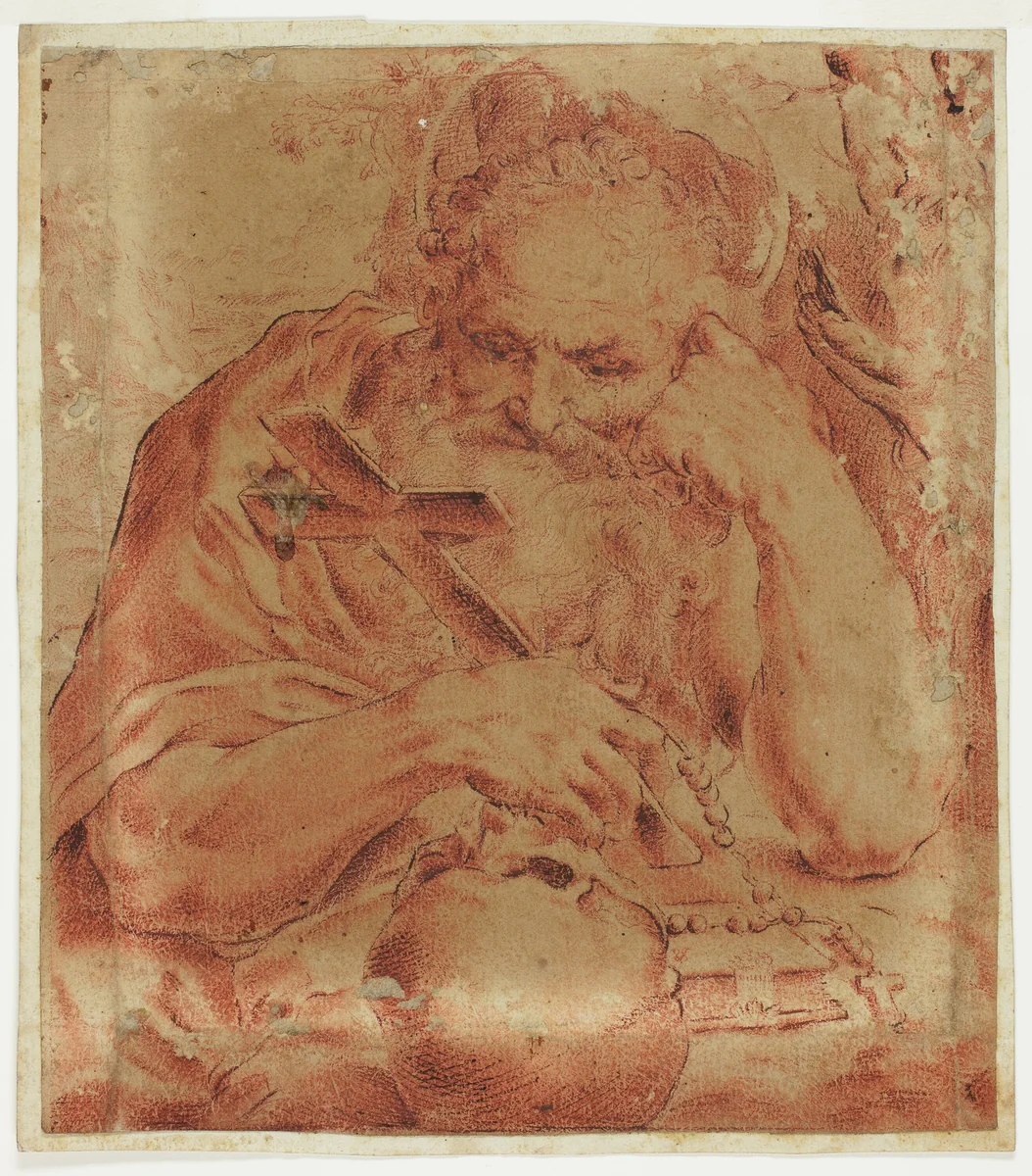 Saint Jerome by Agostino Carracci, drawing, 1590-1600