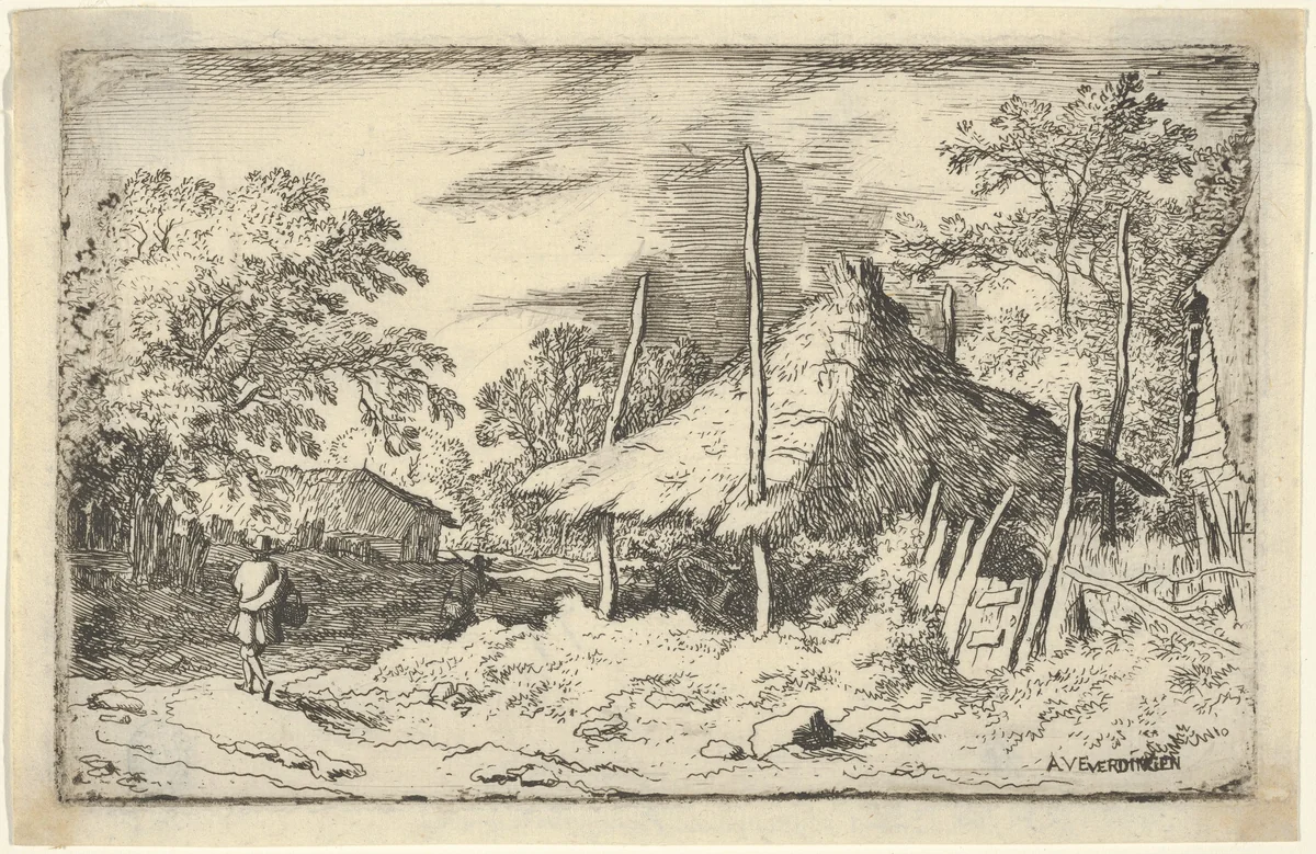 The Wheel underneath the Haybarn by Allart van Everdingen, print, 1621-1675