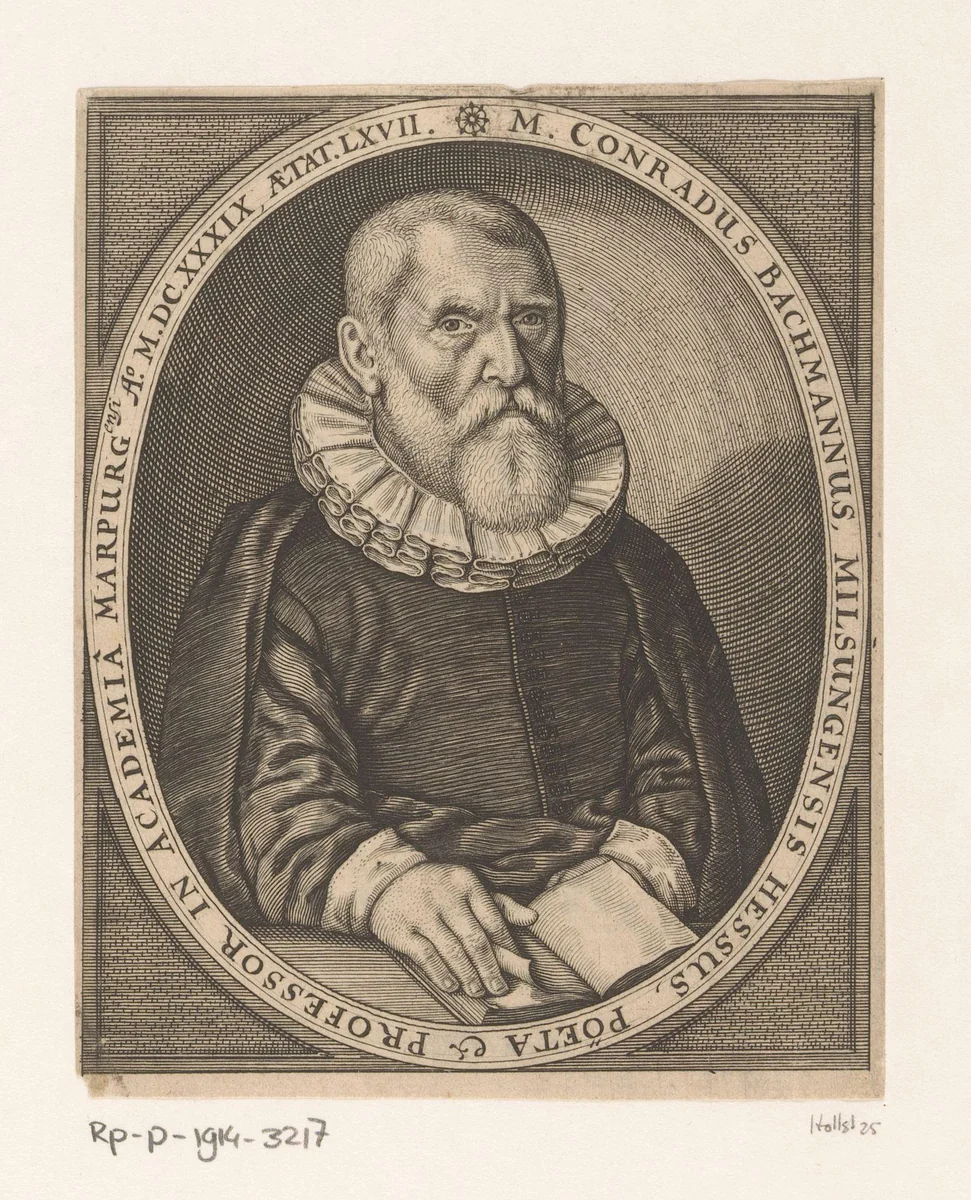 Portret van Conrad Bachmann op 67-jarige leeftijd by Sebastian Furck, print, 1639