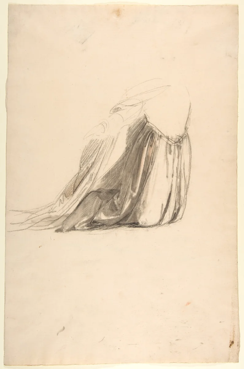 Drapery Study for Sainte Clotilde (middle register; study for wall paintings in the Chapel of Saint Remi, Sainte-Clotilde, Paris, 1858) by Isidore Pils, drawing, 1830-1875