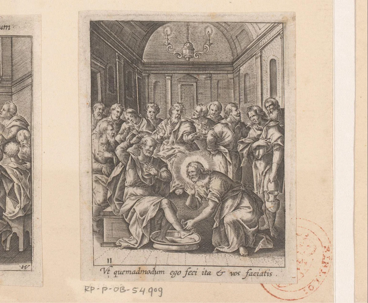 Voetwassing by Heinrich Ulrich, print, 1582-1671
