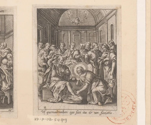 Voetwassing by Heinrich Ulrich, print, 1582-1671