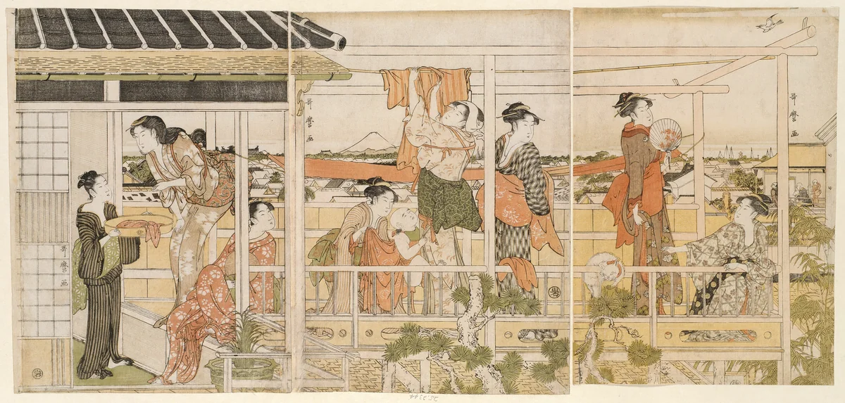 Drying Clothes (Monohoshi) by Kitagawa Utamaro (喜多川歌麿), print, 1785-1795