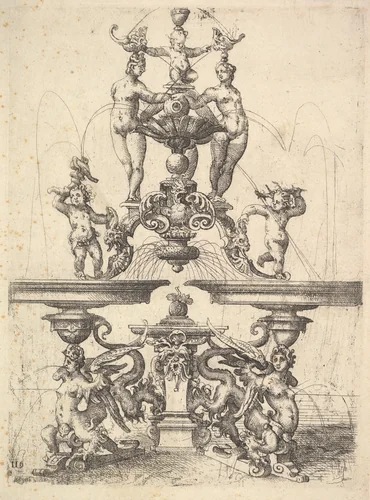 Design for a Fountain, plate 119 from "Architettura" by Wendel Dietterlin, print, 1598