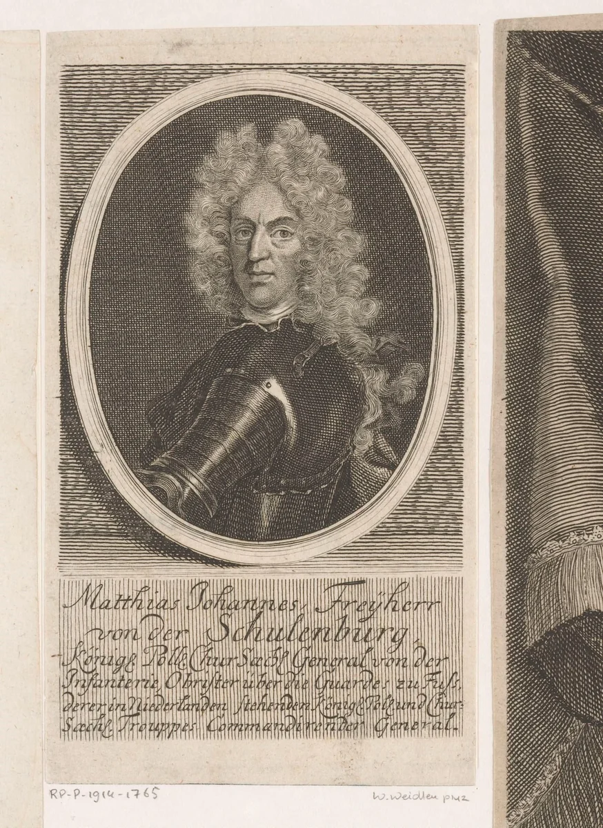Portret van Matthias Johann von der Schulenburg by Martin Bernigeroth, print, 1710