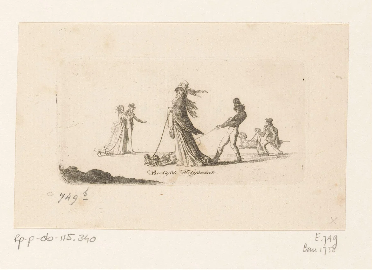 Wandelaars met aangelijnde honden by Daniel Nikolaus Chodowiecki, print, 1794