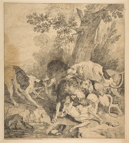 Wolf Hunt by Jean-Baptiste Oudry, print, 1725