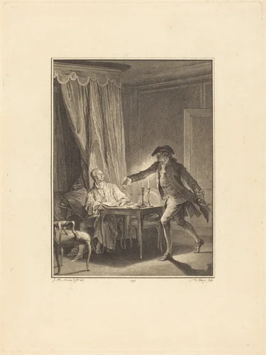 Ah! Jeune homme à ton bienfaiteur by Nicolas Delaunay; Jean-Michel Moreau the Younger, print, 1774