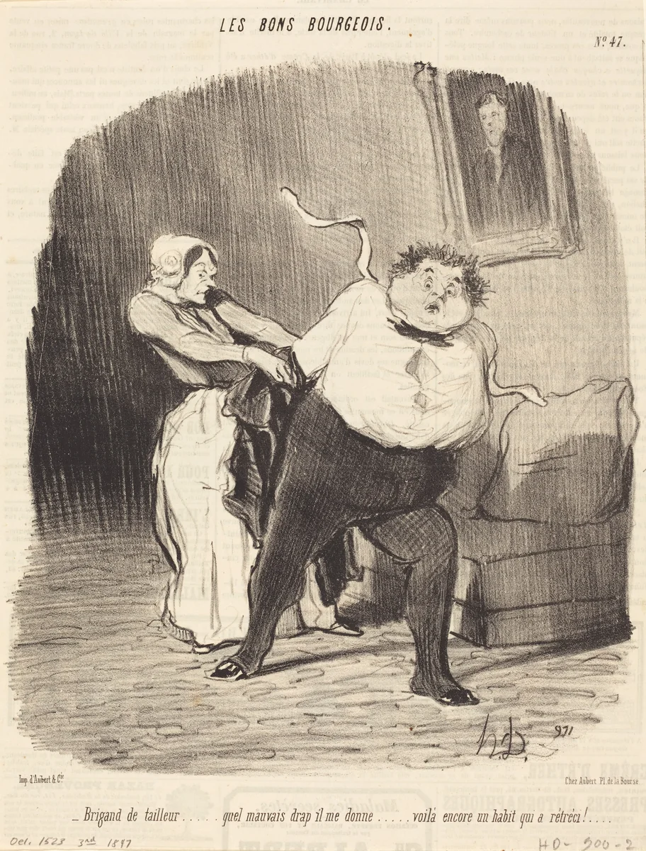 Brigand de tailleur... encore un habit... rétréci! by Honoré Daumier, print, 1847