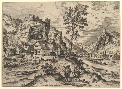 Tobit, from "Landscapes with Biblical and Mythological Scenes" by Hieronymus Cock, print, 1558