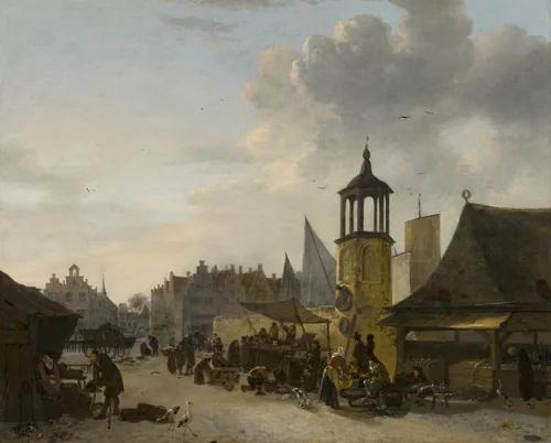 A Fish Market by Egbert van der Poel, painting, 1650