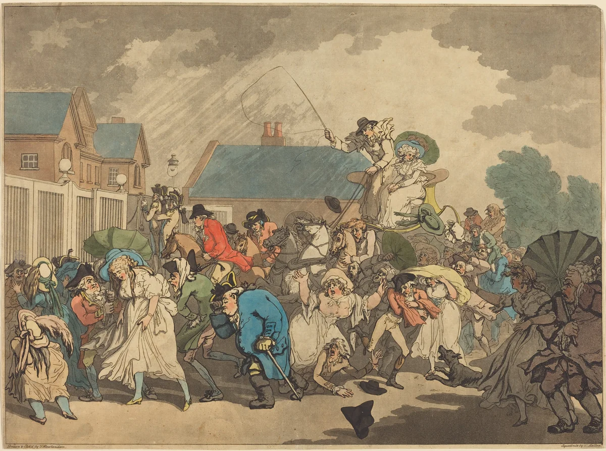 A Squall in Hyde Park by Thomas Rowlandson, print, 1791