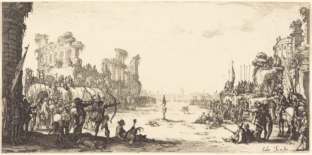 The Ordeal by Arrows (Saint Sebastian) by Jacques Callot, print, 1632-1633