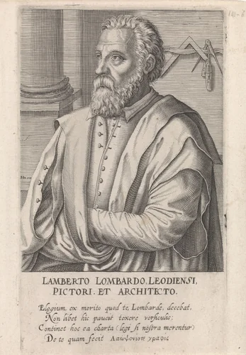 Portret van Lambert Lombard by Hendrick Hondius, print, 1610
