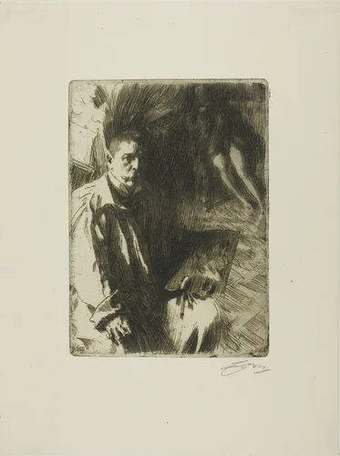 Self-Portrait with Model II by Anders Zorn, print, 1899
