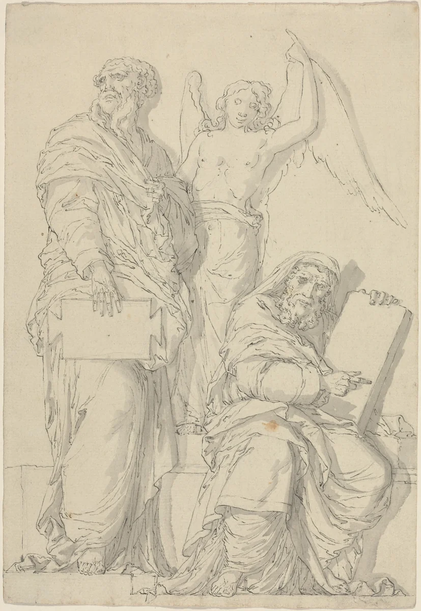 The Prophets Hosea and Jonah by Louis-Felix de La Rue; Raphael, drawing, 1731-1765