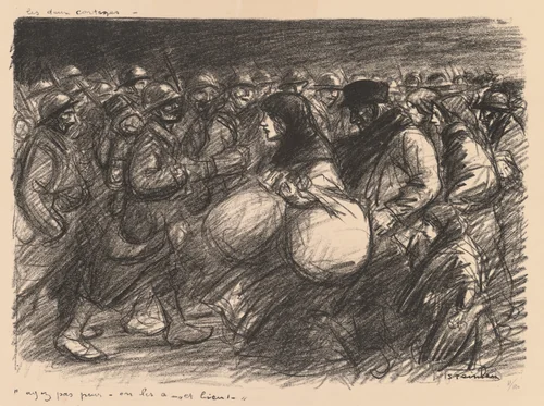War Sketches: The Two Processions (Croquis de guerre: Les deux cortèges – “Ayez pas peur - on les a - et bien!”) by Théophile Alexandre Steinlen, print, 1916