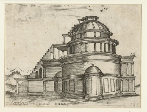 Exterieur van een klassieke tempel by anonymous, print, 1500-1549