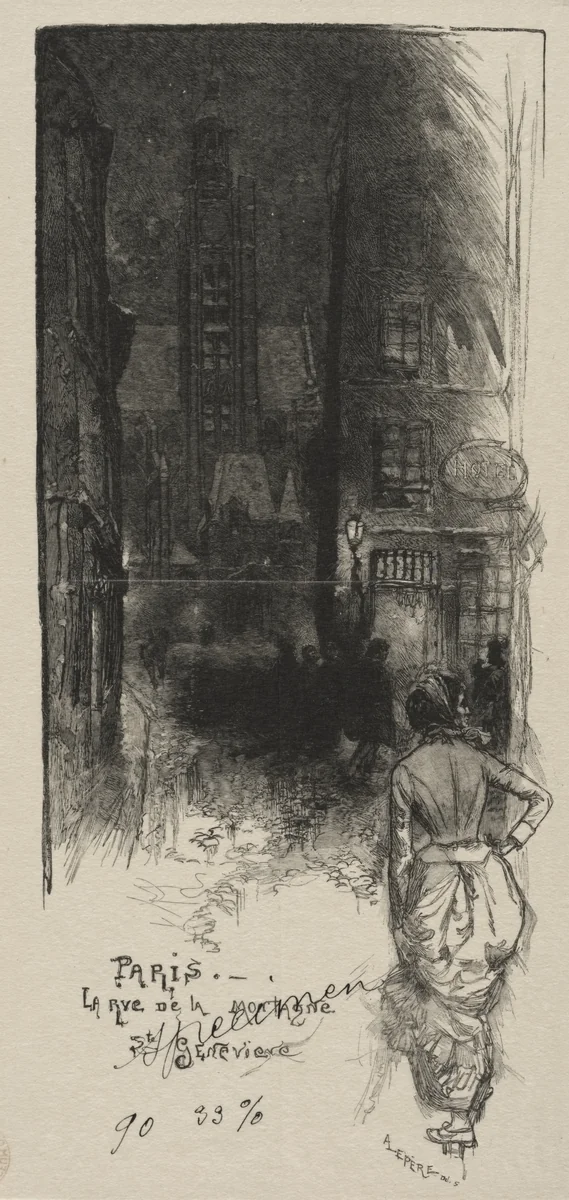 Rue de la Montagne, St. Geneviève by Auguste Louis Lepère, print, 1886