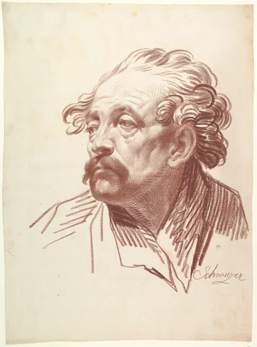 Head of a Man with a Moustache Looking Left by Jakob Matthias Schmutzer, drawing, 1765-1810