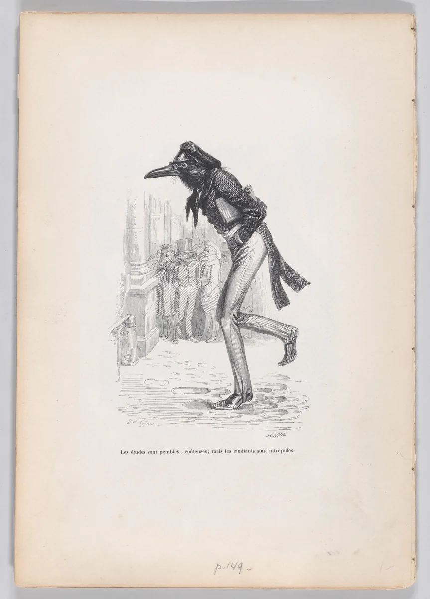 The studies are painful, expensive; but the students are intrepid, from "Scenes from the Private and Public Life of Animals" by J. J. Grandville, print, 1832-1852