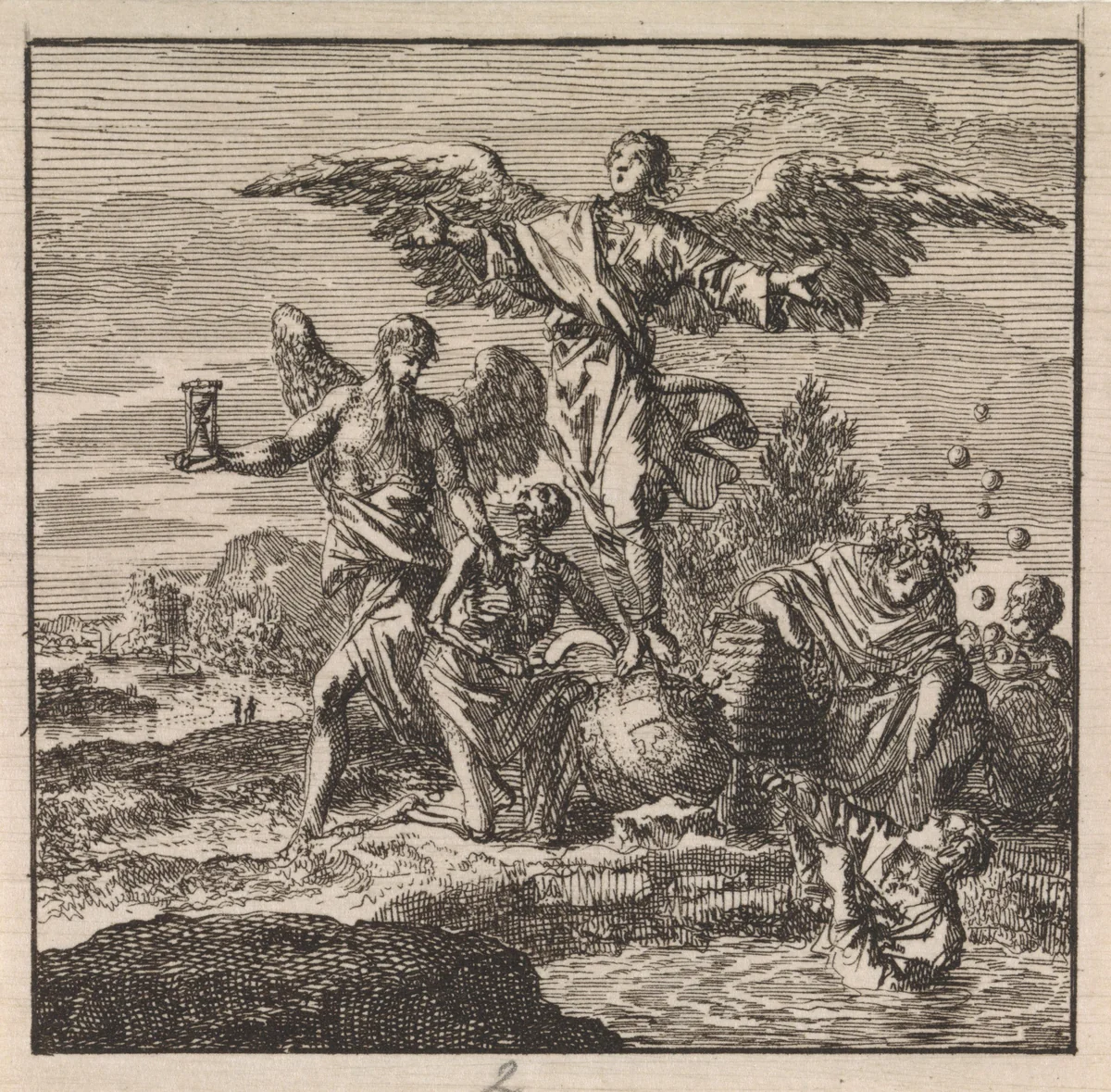 Vrome geest slaat zijn vleugels uit by Jan Luyken, print, 1710