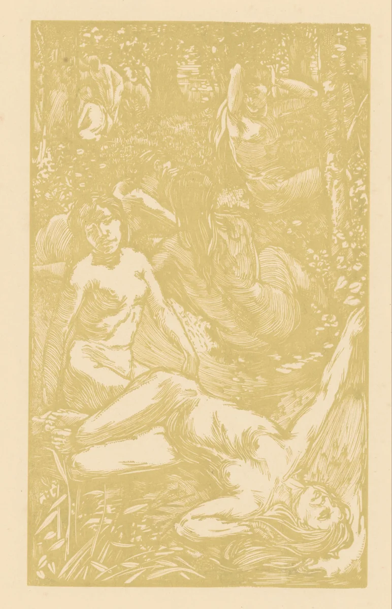 Naakte vrouwen in het gras by Johannes Josephus Aarts, print, 1881-1934
