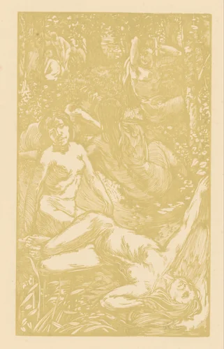 Naakte vrouwen in het gras by Johannes Josephus Aarts, print, 1881-1934