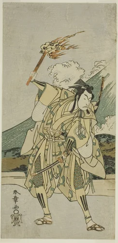 The Actor Ichikawa Monnosuke II as Soga no Goro Tokimune in the Play Haru wa Soga Akebono-zoshi (?), Performed at the Nakamura Theater (?) in the First Month, 1772 (?) by Katsukawa Shunsho (勝川 春章), print, 1767-1777