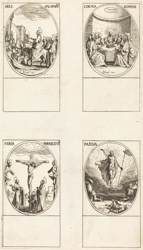Entry into Jerusalem; Last Supper; Crucifixion; Resurrection by Jacques Callot, print, 1627-1637