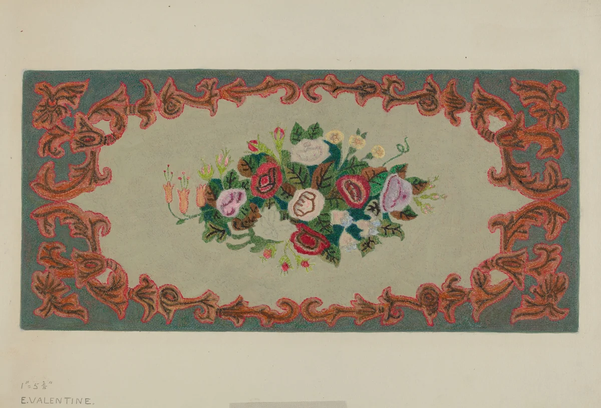 Hooked Rug by Elizabeth Valentine, index of american design, 1936