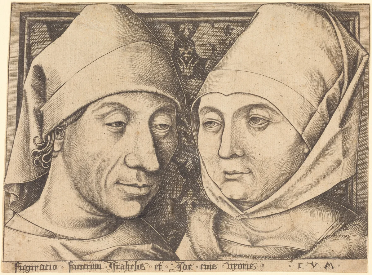 Double Portrait of Israhel van Meckenem and His Wife Ida by Israhel van Meckenem, print, 1490