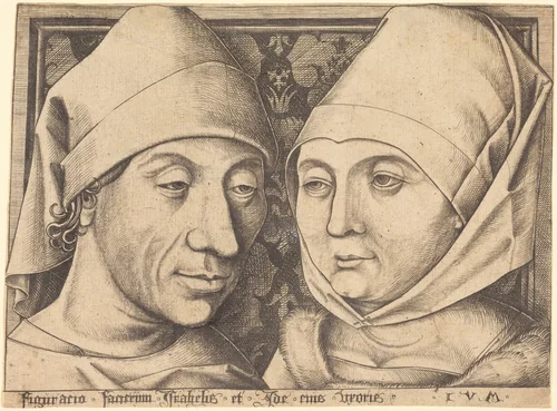 Double Portrait of Israhel van Meckenem and His Wife Ida by Israhel van Meckenem, print, 1490