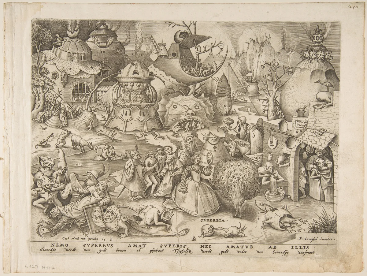 Pride (Superbia) from The Seven Deadly Sins by Pieter Bruegel, print, 1558