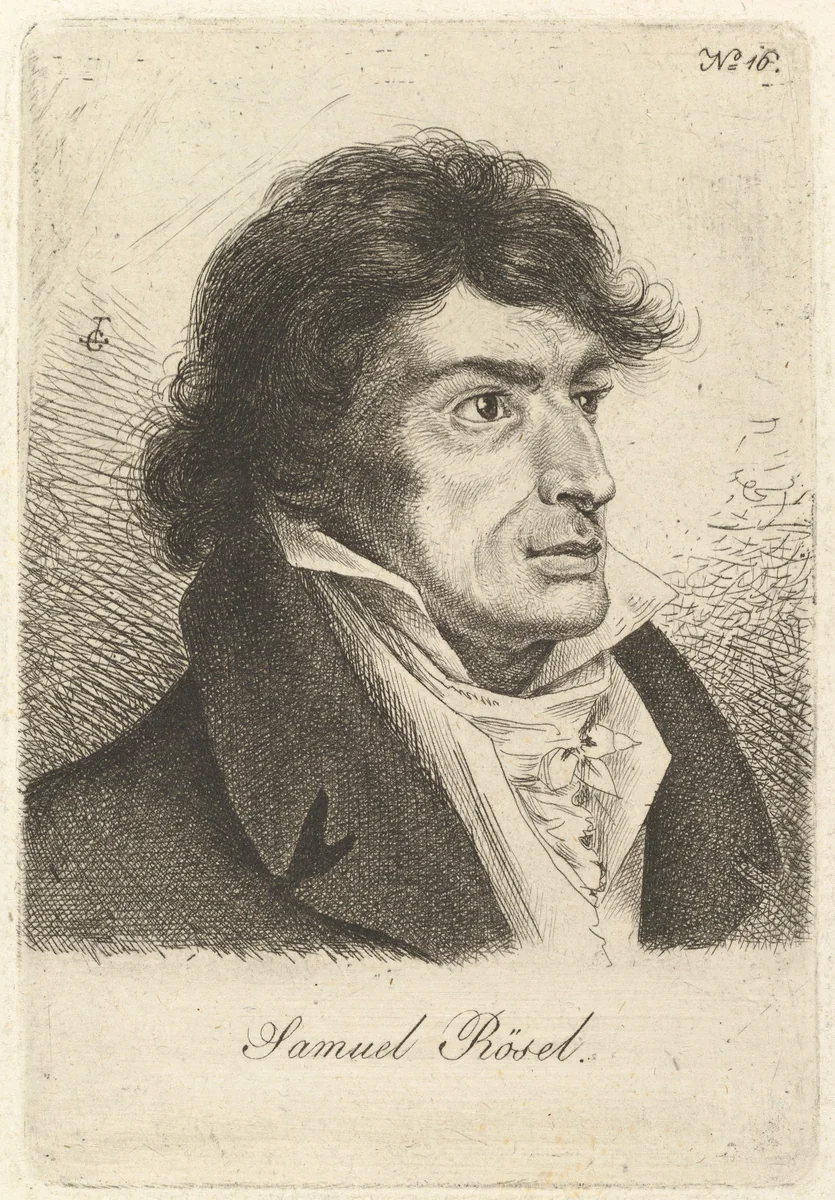 Portrait of Johann Gottlieb Samuel Rösel by Ludwig Emil Grimm, print, 1815-1820