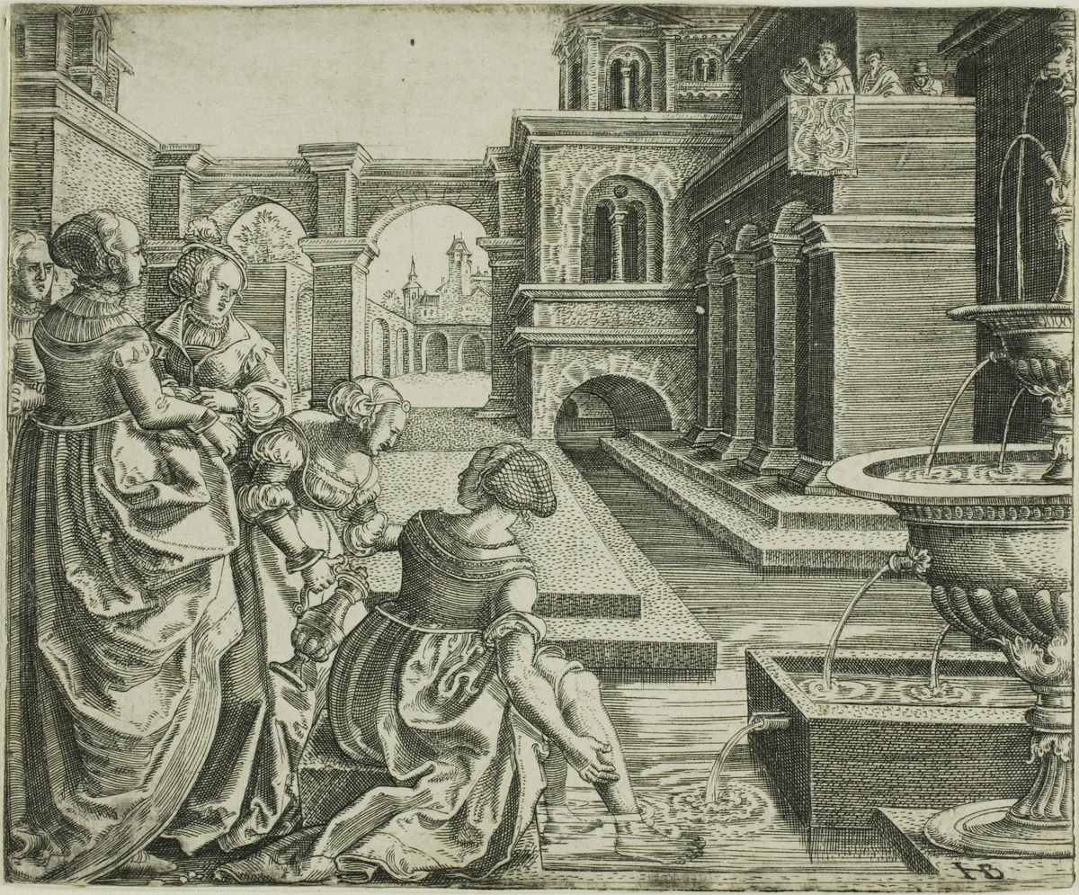 David and Bathsheba by Hans Brosamer, print, 1540-1550