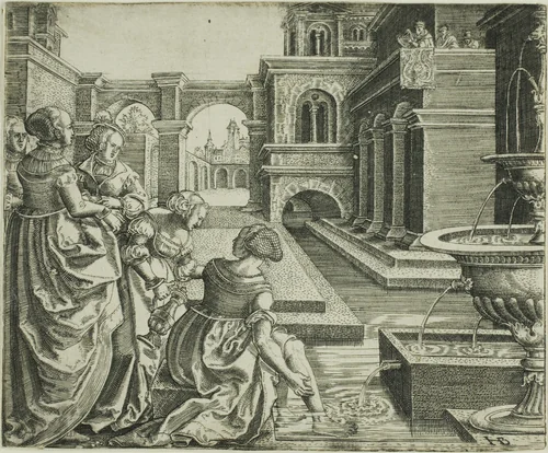David and Bathsheba by Hans Brosamer, print, 1540-1550