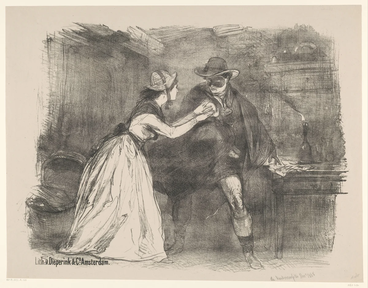 Scène uit toneeldrama De kinderroofster by Charles Rochussen, print, 1865-1868